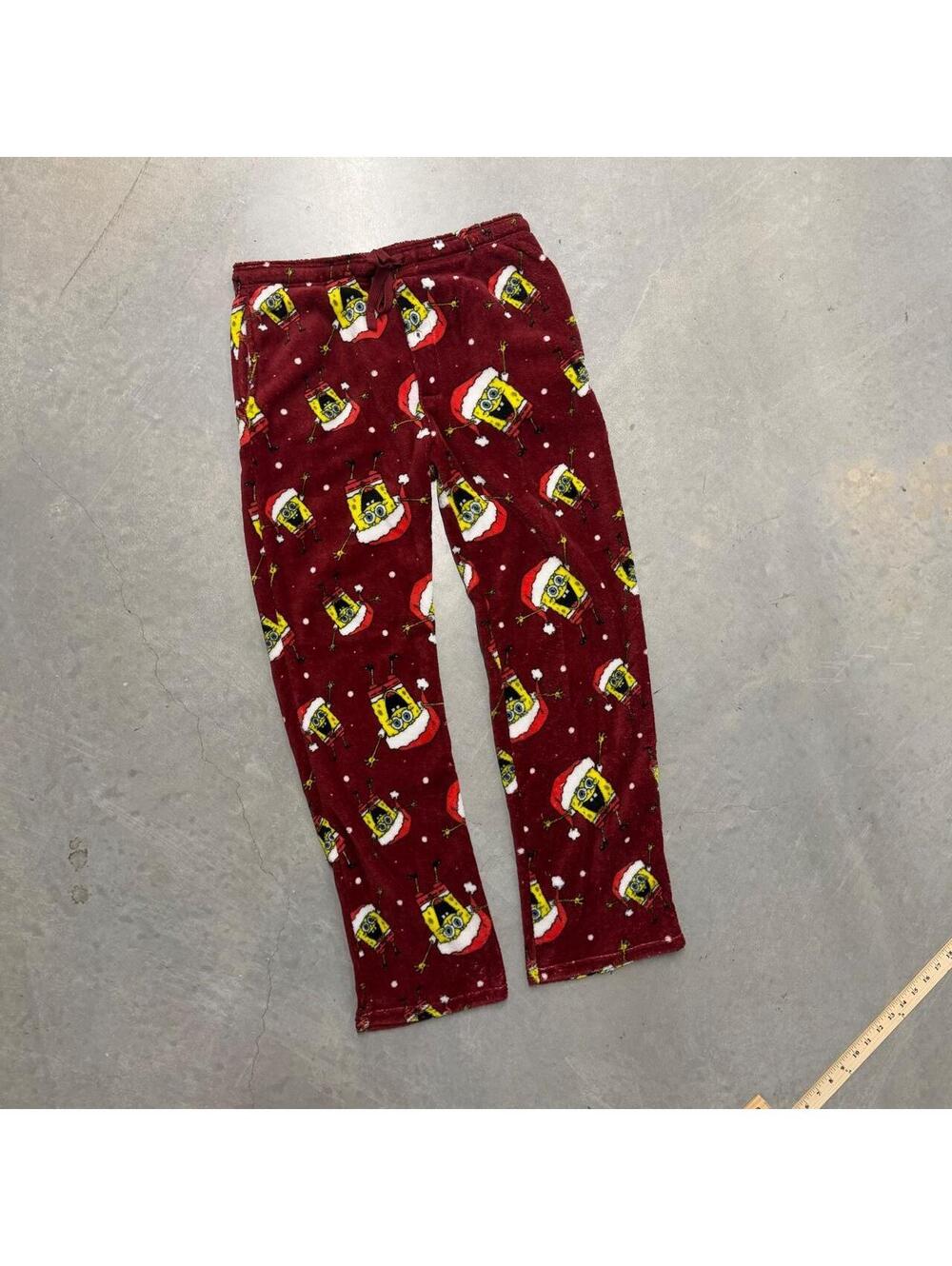 Men's Y2K Fluffy Spongebob SquarePants Christmas Pajama Pants Sized XL